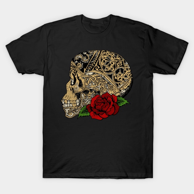 Vintage Skull Ornaments Rose T-Shirt by EDDArt